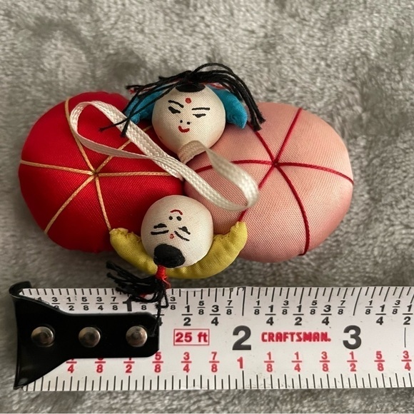 Vintage Embroidered Silk Chinese Sumo Wrestlers Figures Holiday Ornaments 6 ct - Picture 6 of 9